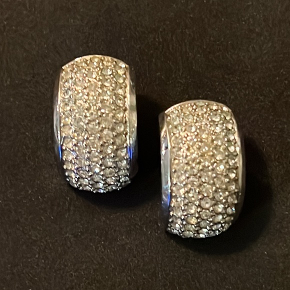 DIOR Silver Plated Swarovski Crystal Demi Half Hoop Runway Earrings - Picture 5 of 10